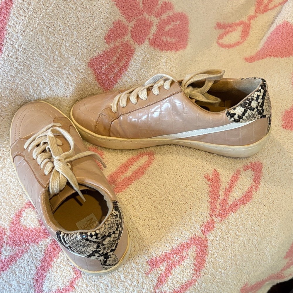 Women's Beige Sneakers with Snakeskin Accent